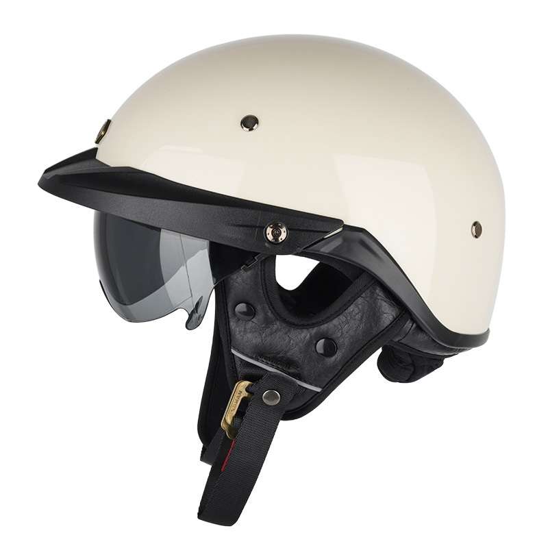 SOMAN Motorcycle Half Helmet Adjustable Helmet With Inner Mirror, Size: M(White)