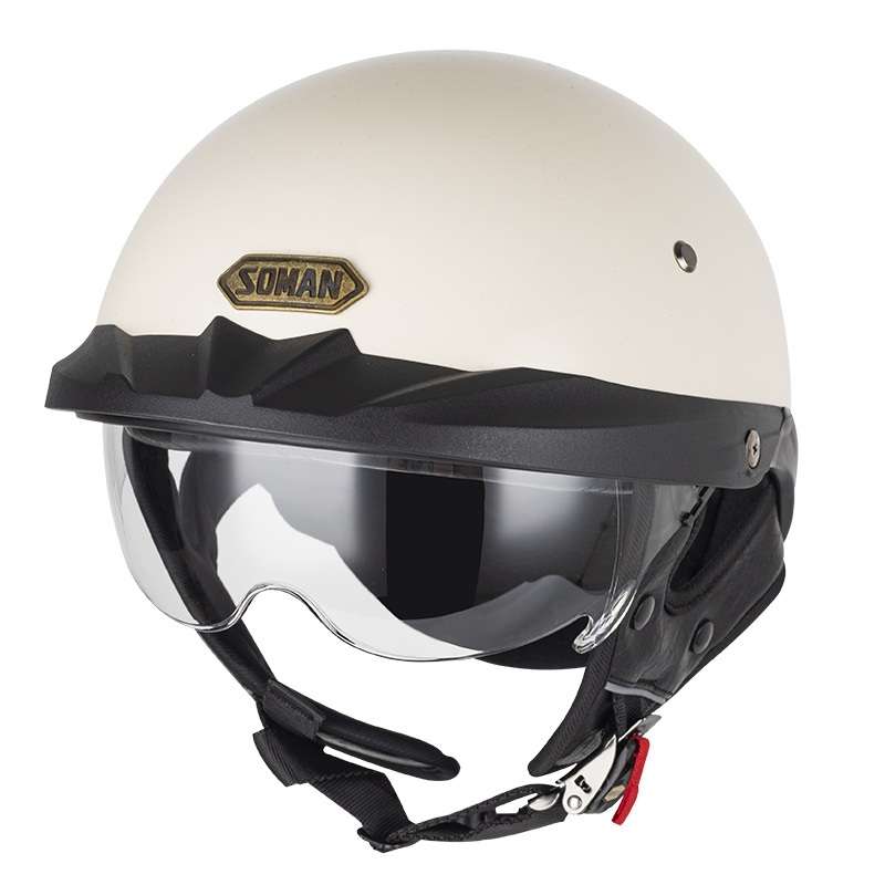 SOMAN Motorcycle Half Helmet Adjustable Helmet With Inner Mirror, Size: L(White with Transparent Mir