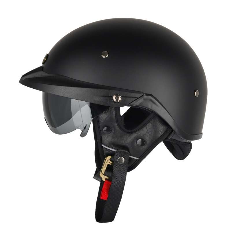 SOMAN Motorcycle Half Helmet Adjustable Helmet With Inner Mirror, Size: XL(Matt Black)