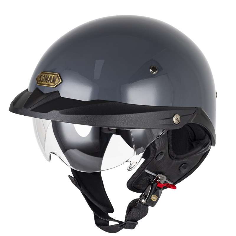 SOMAN Motorcycle Half Helmet Adjustable Helmet With Inner Mirror, Size: XXL(Cement Gray with Transpa
