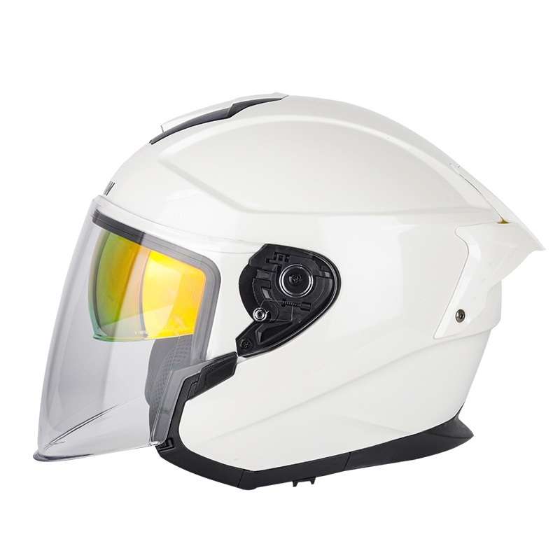 SOMAN Motorcycle Electric Bicycle Dual Lens Riding Helmet, Size: L(Pearl White)