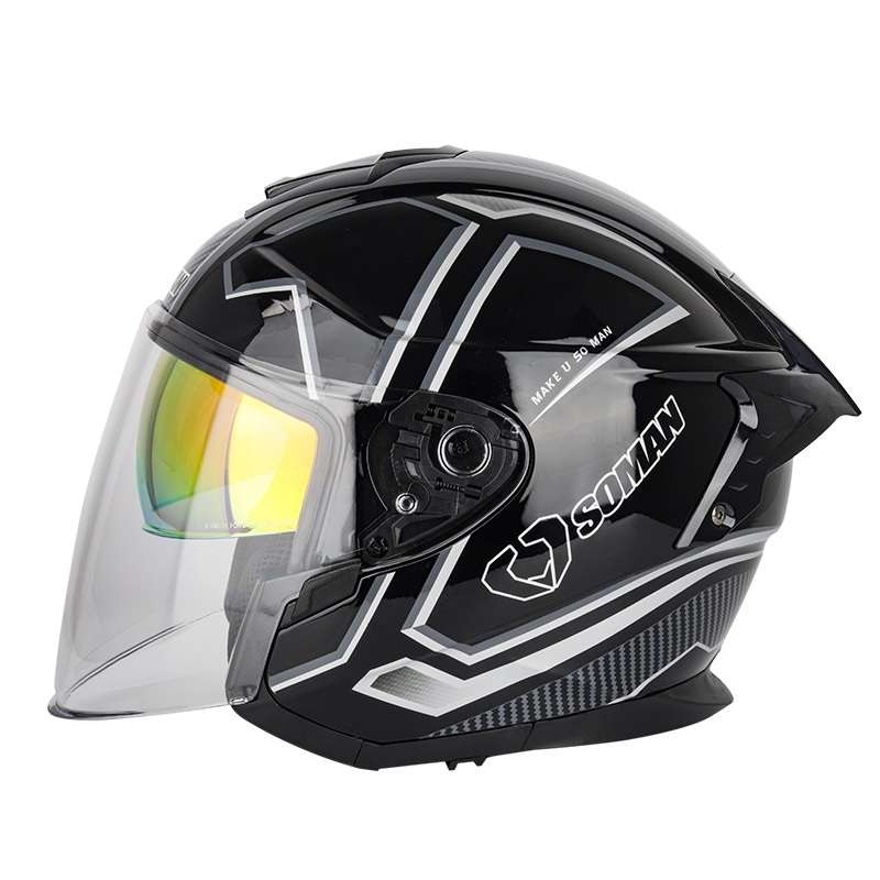 SOMAN Motorcycle Electric Bicycle Dual Lens Riding Helmet, Size: XL(Black Silver)