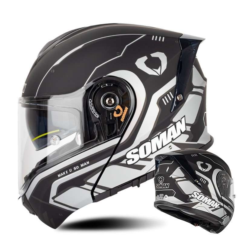 SOMAN Racing Motorcycle Double Lens Riding Safety Helmet, Size: L(Prince Charle Silver Gray)