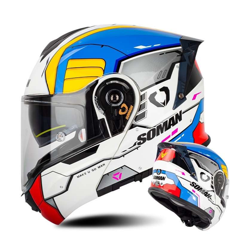 SOMAN Racing Motorcycle Double Lens Riding Safety Helmet, Size: L(Mobile Suit)