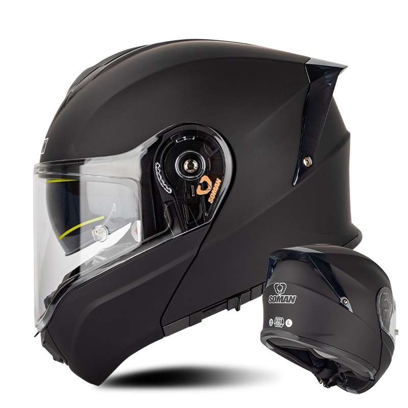 SOMAN Racing Motorcycle Double Lens Riding Safety Helmet, Size: L(Matt Black)