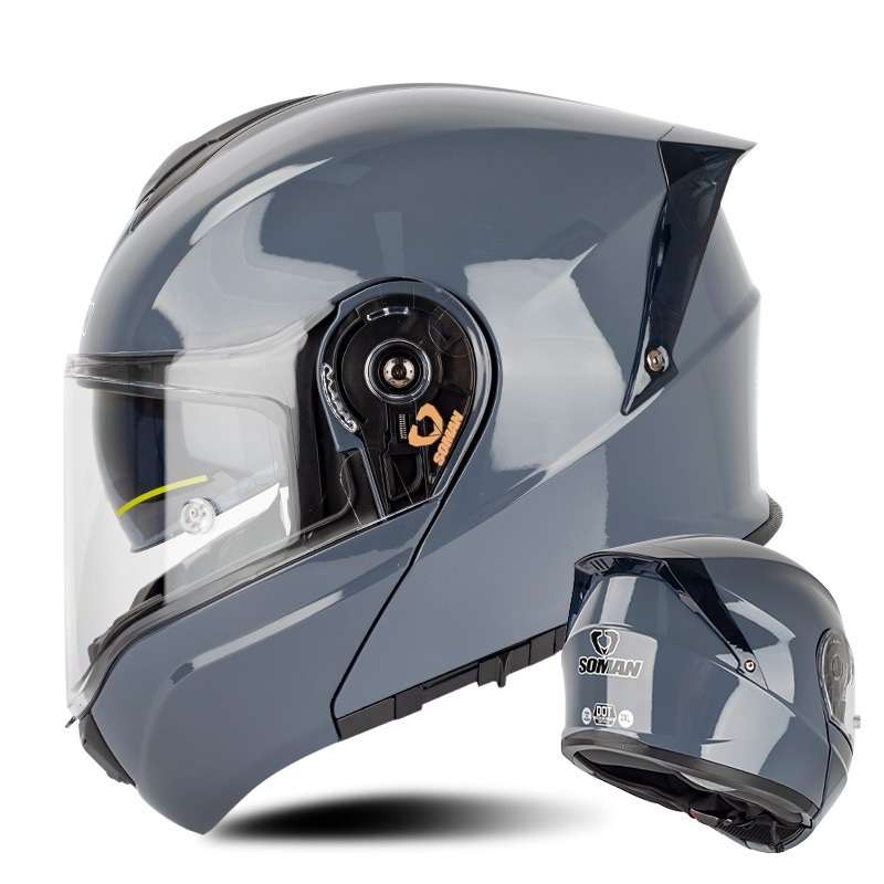 SOMAN Racing Motorcycle Double Lens Riding Safety Helmet, Size: XL(Cement Gray)