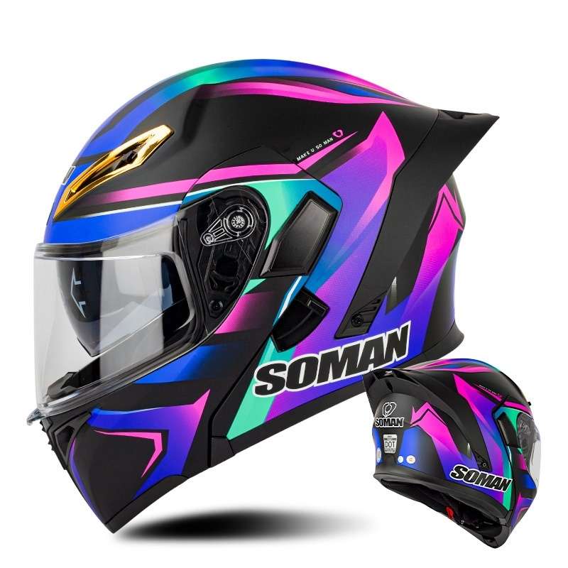 SOMAN Motorcycle Dual Lens Riding Peel-Off Full Coverage Helmet, Size: S(Sapphire Vision)