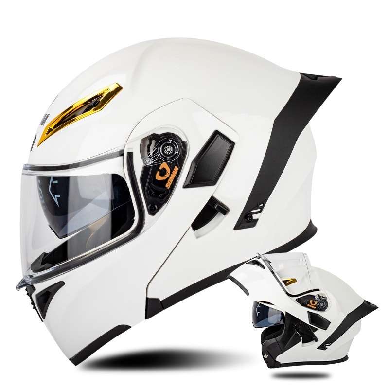 SOMAN Motorcycle Dual Lens Riding Peel-Off Full Coverage Helmet, Size: S(Pearl White)