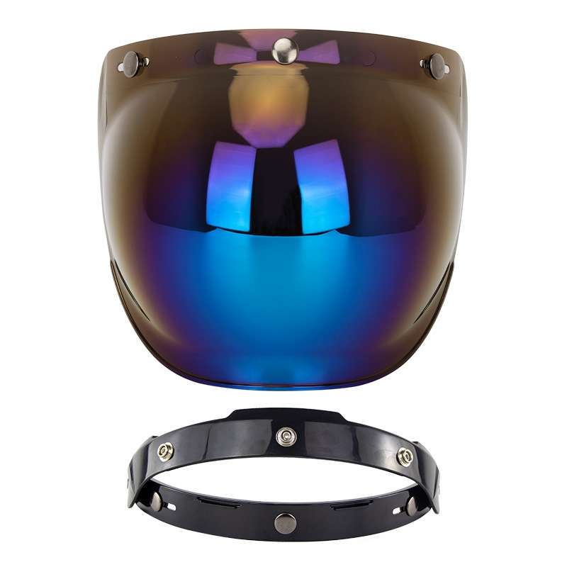 Motorcycle Helmet Three-Button Windproof Lens With Bracket(Plating Blue)
