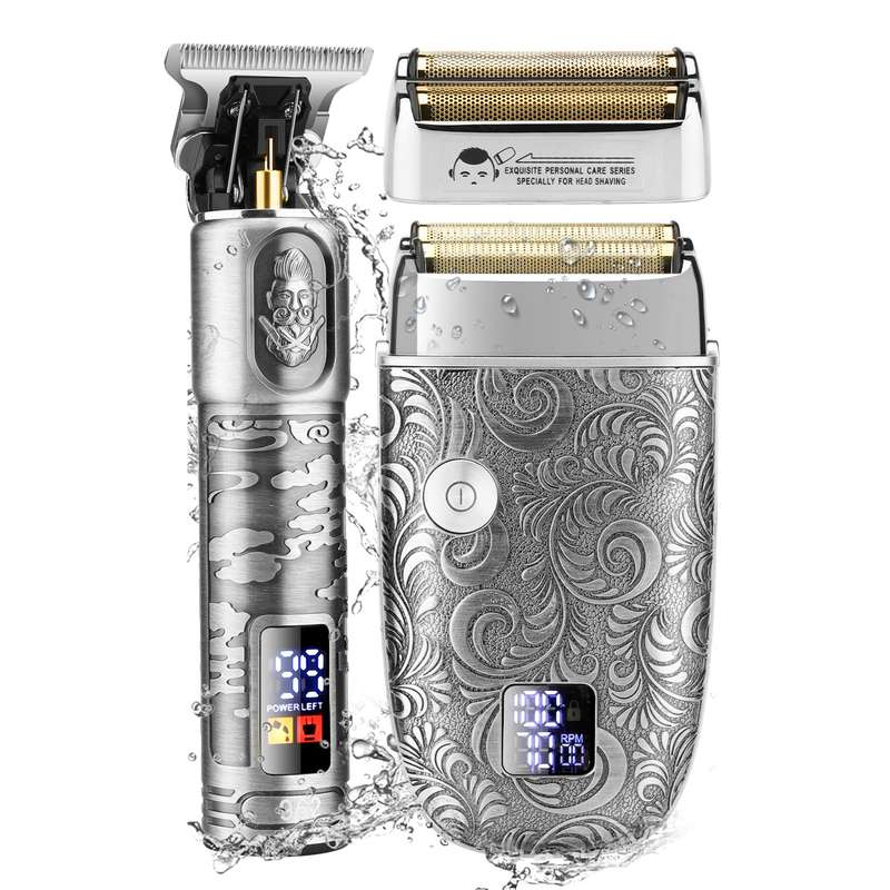Men Bald Haircut 2 In 1 Electric Hair Clipper Waterproof Set(Gold)