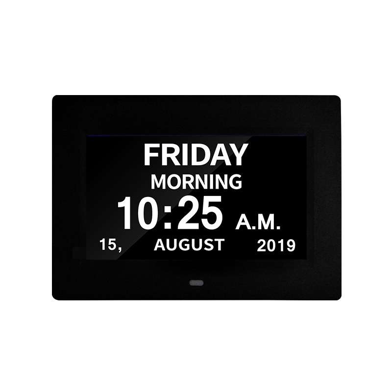 7-inch Digital Frame Calendar Day Clock Light Sensor Support Video and Picture Playback, EU Plug(Bla