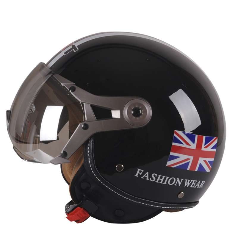 GXT Electric Vehicle Half Cover Helmet Four Seasons Retro Helmet, Size: L(Bright Black Flower)