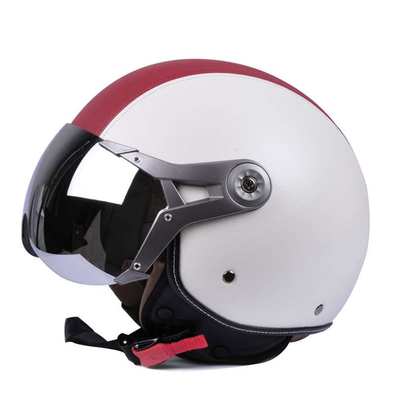 GXT Electric Vehicle Half Cover Four Seasons Retro Helmet, Size: M(White Red)