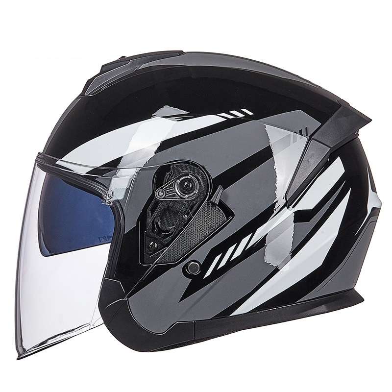 GXT Electric Vehicle Four Seasons Sun Protection & Windshield Double Lens Helmet, Size: M(Bright Bla