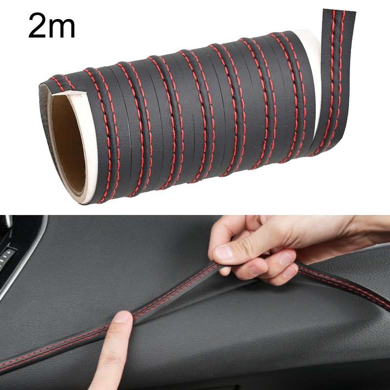 2m Car Center Console Interior Modification Leather Gap Strip(Black Red)