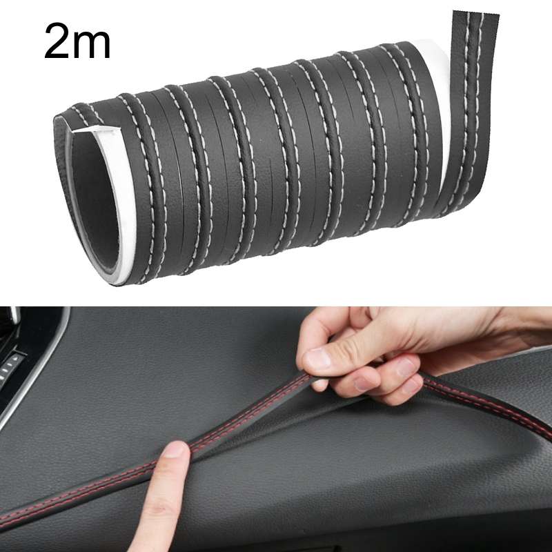 2m Car Center Console Interior Modification Leather Gap Strip(Black Beige)