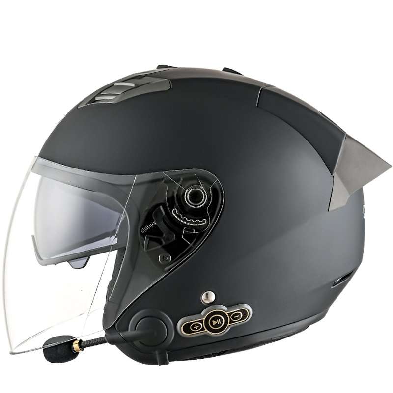 KUQIBAO Motorcycle Smart Bluetooth Sun Protection Double Lens Safety Helmet, Size: L(Matte Black+Gra