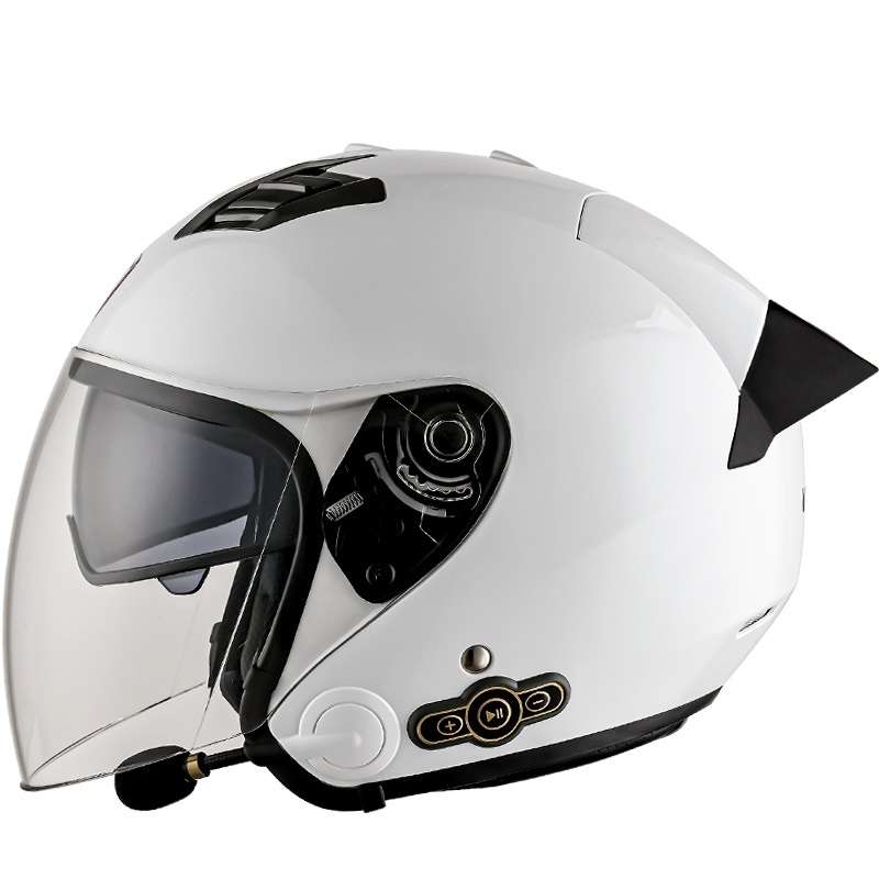 KUQIBAO Motorcycle Smart Bluetooth Sun Protection Double Lens Safety Helmet, Size: XL(White+Black Ta