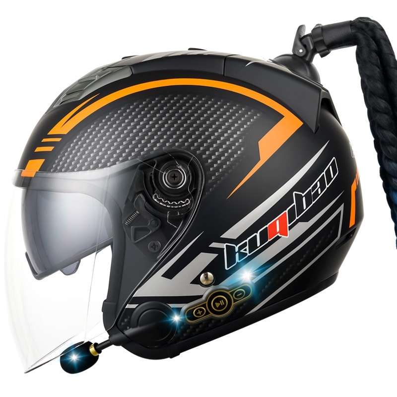 KUQIBAO Motorcycle Bluetooth Headset Double Lens Helmet With Braid, Size: XL(Fruits Black Phantom Fi