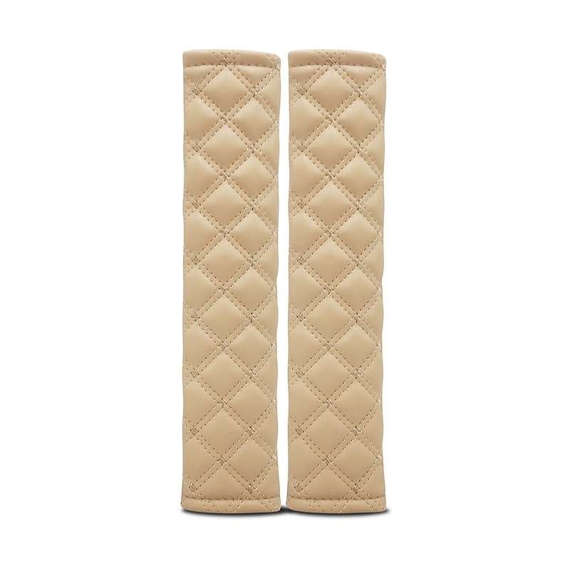 Rhombus Leather Seat Belt Shoulder Protector Pads, Color: Beige
