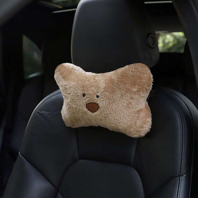 Car Cartoon Bear Plush Seat Upholstery Pillow, Color: Headrest Brown