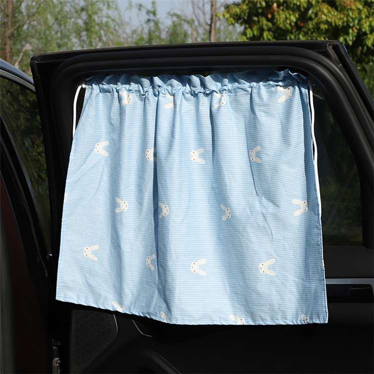 Car Heat Insulation Blackout Cartoon Cotton Sunshade(Striped Blue Rabbit)