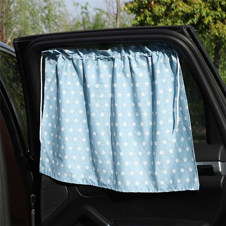Car Heat Insulation Blackout Cartoon Cotton Sunshade(Blue Flower)