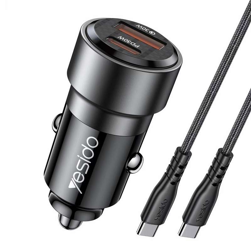 Yesido Y55 With Double Type-C/USB-C Port Line Car Charger QC3.0+PD30W Type-C/USB-C+USB Dual Port Qui