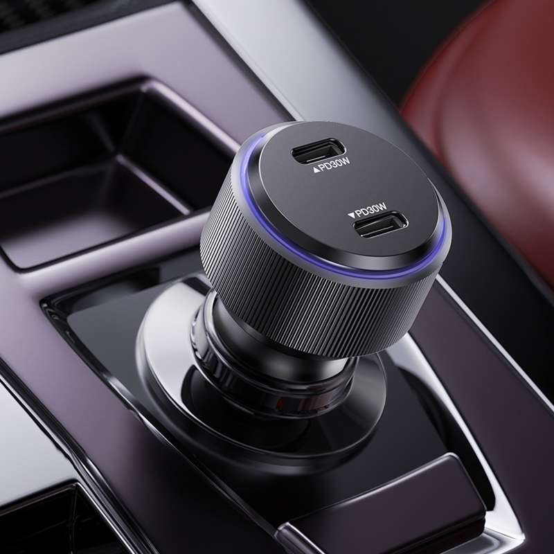 Yesido Y48 60W Car Fast Charger Aluminum Aluminum Double Type-C/USB-C Port Car Charger(Black)