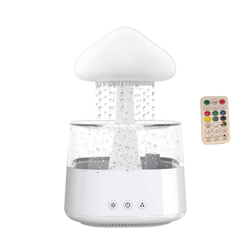 CH08 450ml Rain Humidifier Mushroom Cloud Colorful Night Lamp Aromatherapy Machine, Style: With Remo