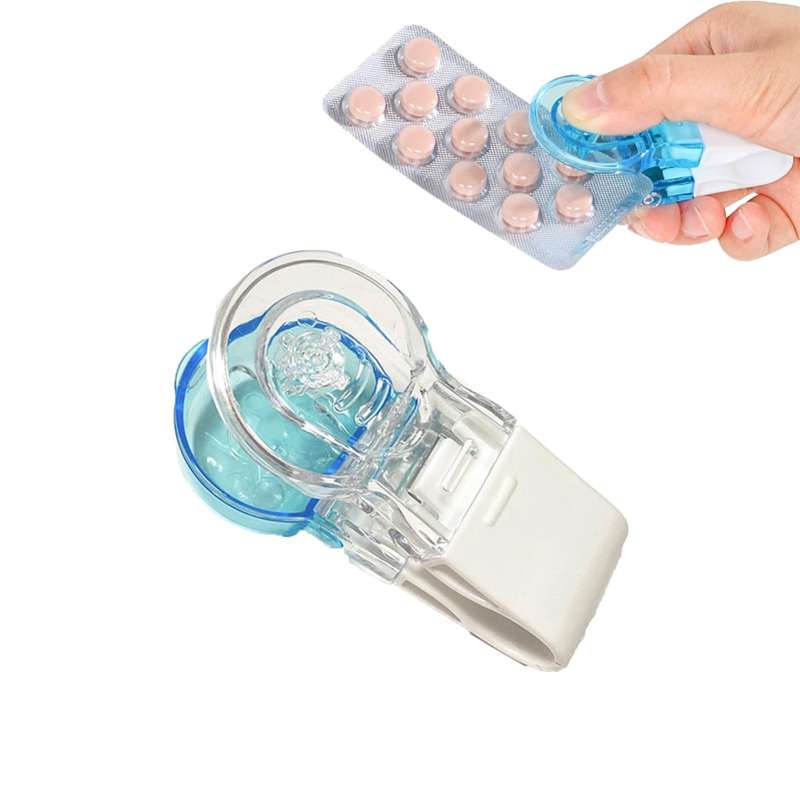 Portable Pill Taker Tablets Pills Blister Pack Opener Pills Box Case(Blue)