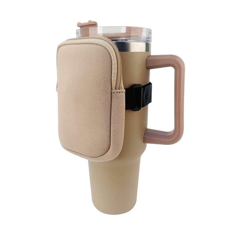 Water Cup Sided Storage Pockets With Zipper Fit For 40Oz Tumbler Single Pocket(White)
