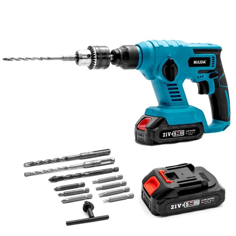 HILDA 12pcs /Set Li-Ion Power Hammer Electrical Impact Drill, Model: 1 Battery+1 Charger US Plug