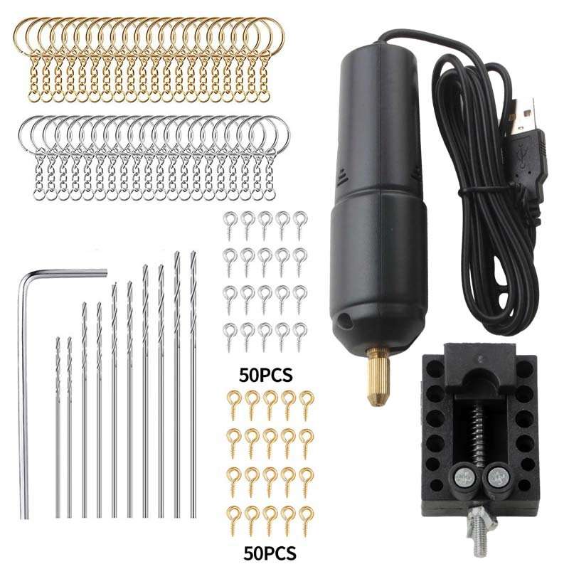 USB Interface 360 Mini Electric Drill Manual Glue Drilling Electric Drill, Set: Drill+4pcs Wrench+10