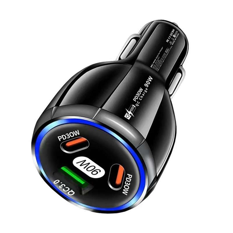 90W Super Fast Charging USB-C Car Charger Dual PD 30W+QC3.0 Charging Station(White)