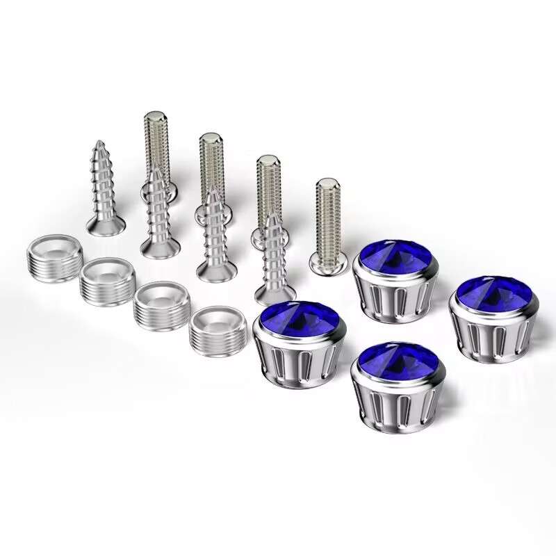 Licence Plate Frame Rhinestone Anti-theft Fixing Nut Cover(Blue Diamond)