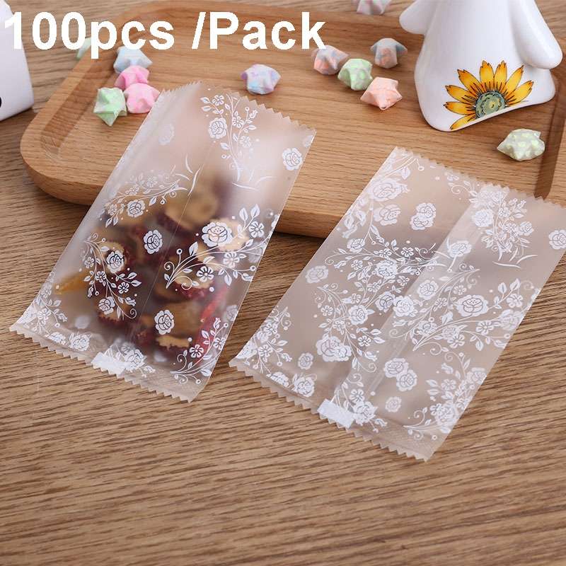 100pcs /Pack 7x10cm Translucent Frosted Flower Tea Packaging Bags Biscuit Machine Sealed Plastic Ba