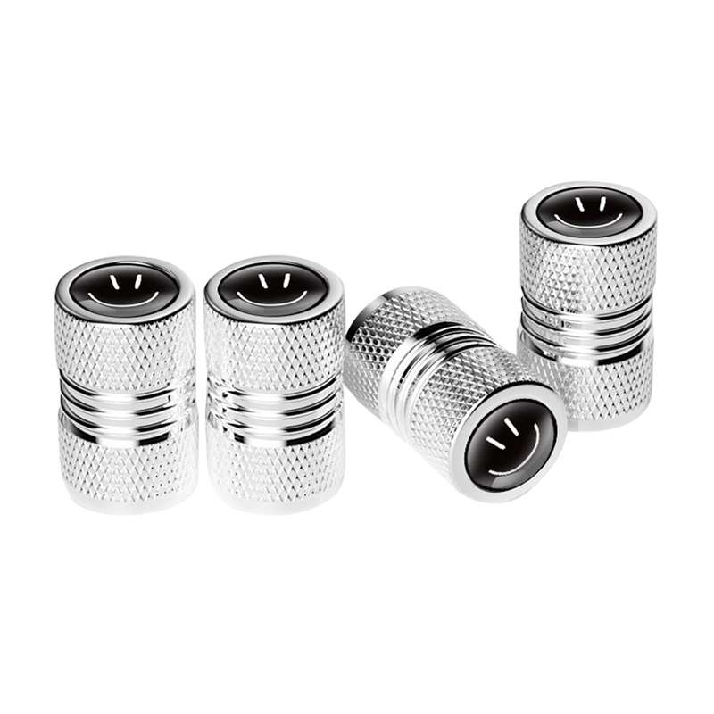 4pcs /Set Smile Metal Tire Valve Caps Automobile Modification Universal Valve Core Cover(Silver)