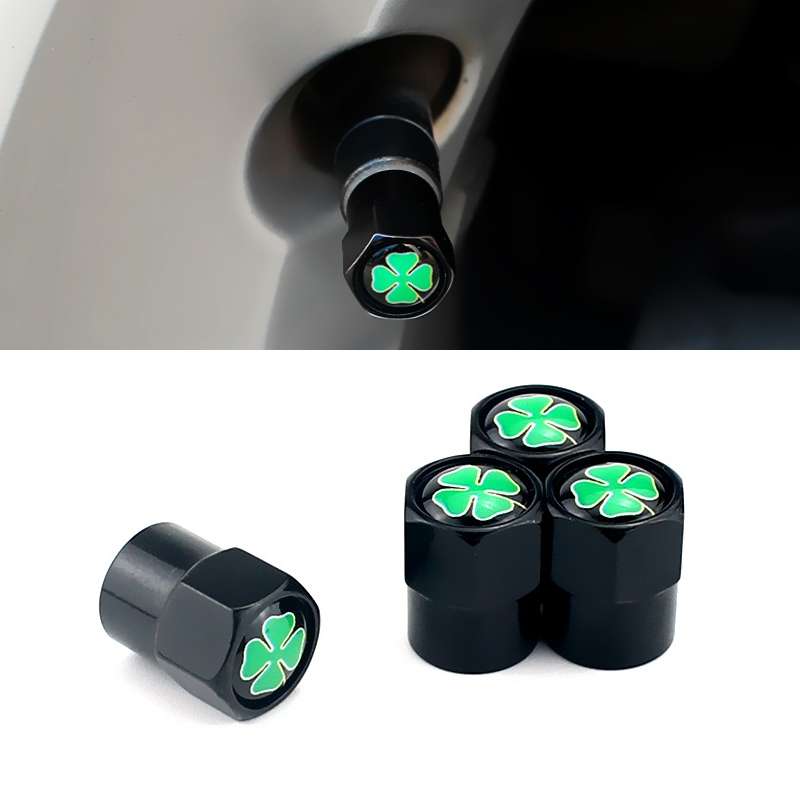 4pcs/set Guardian Clover Decorative Car Tire Valve Cap(Black)