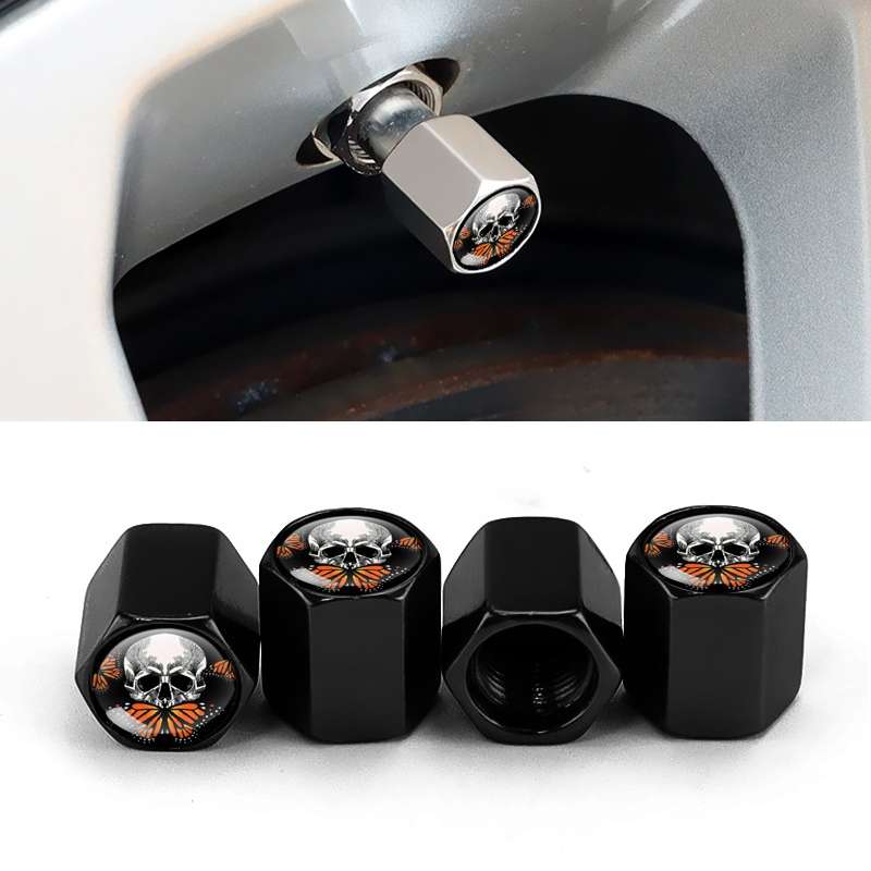 4pcs/set Skull Metal Car Tire Universal Modified Aluminum Alloy Valve Cap(Black)