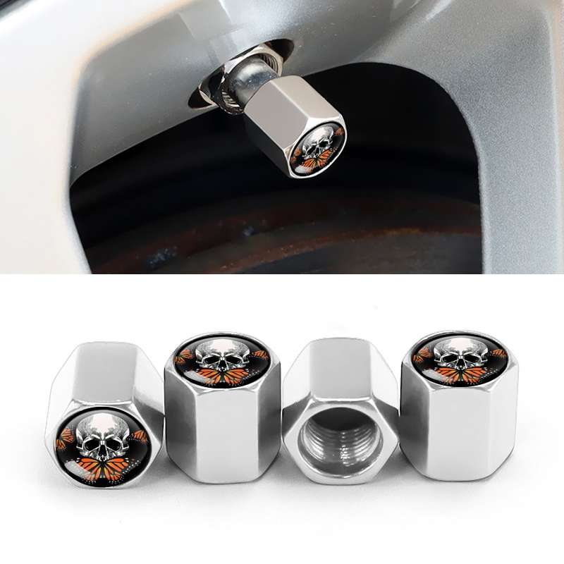 4pcs/set Skull Metal Car Tire Universal Modified Aluminum Alloy Valve Cap(Silver)