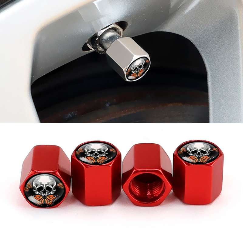 4pcs/set Skull Metal Car Tire Universal Modified Aluminum Alloy Valve Cap(Red)