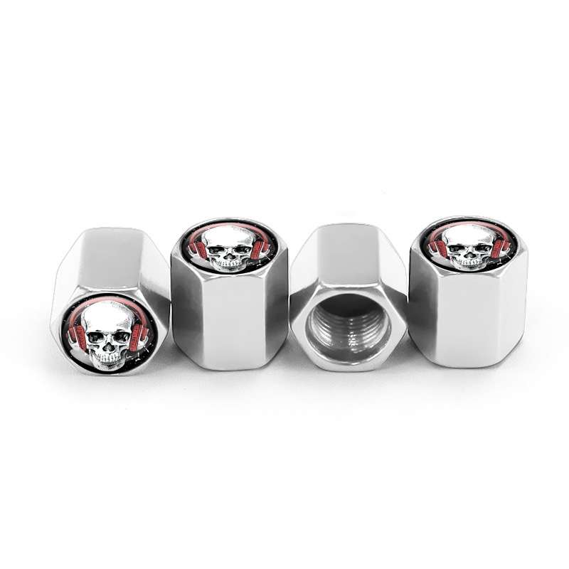 4pcs /Set Headset Skeleton Metal Tire Valve Caps Automobile Universal Modified Valve Covers(Silver)