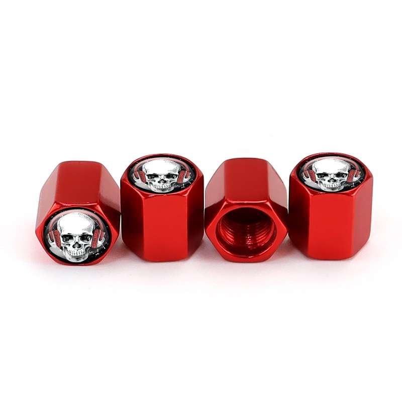 4pcs /Set Headset Skeleton Metal Tire Valve Caps Automobile Universal Modified Valve Covers(Red)