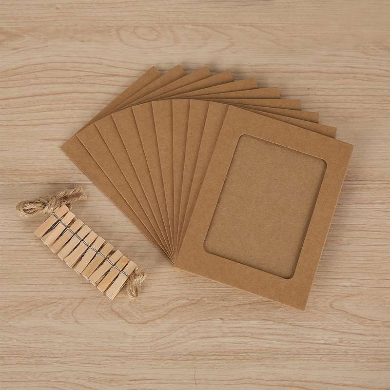 10pcs /Set DIY Photo Gallery Wall Mounted Paper Photo Frame With Twine Clip, Size: 3 inch(Black)