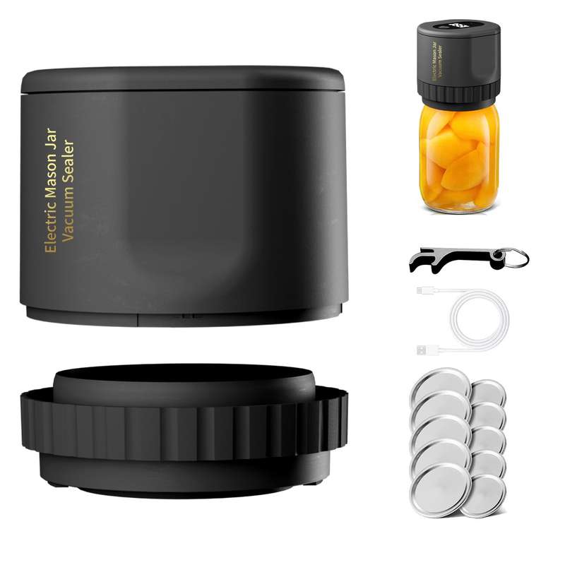 Electric Mason Jar Vacuum Sealer Kit Sealing Machine for Food Storage With 10 Jar Lids(Black)