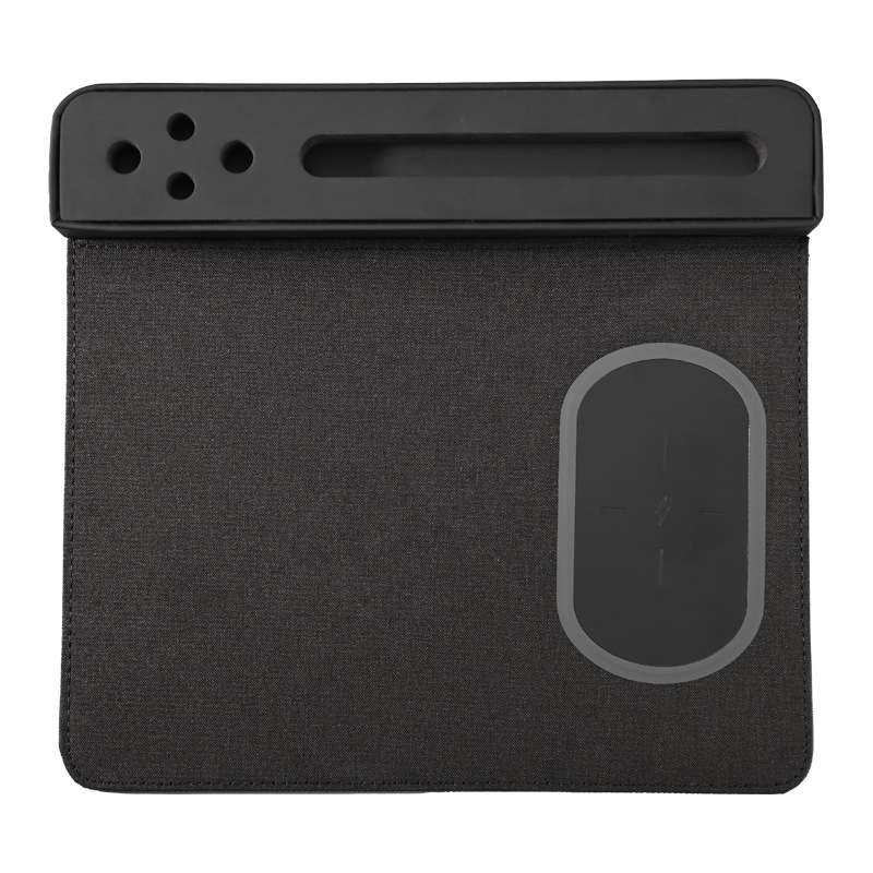 10W Wireless Charging PU Mouse Pad with Mobile Phone and Pen Holder(Black)