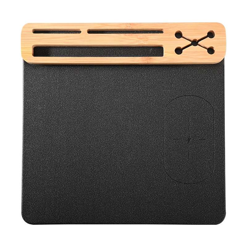 10W Wireless Charging PU Mouse Pad with Mobile Phone and Pen Holder(Black)