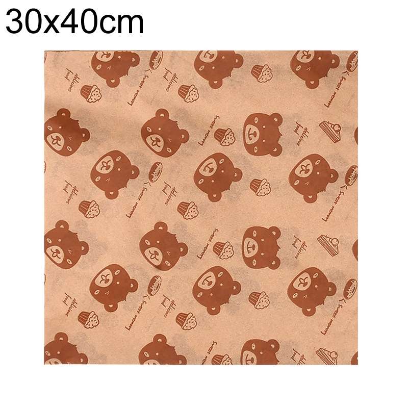 100sheets /Pack Bear Pattern Greaseproof Paper Baking Wrapping Paper Food Basket Liners Paper 30x40