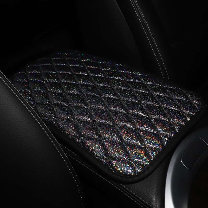 Glitter Car Center Console Cover Mat PU Leather Car Armrest Cover 32x19cm(Black)